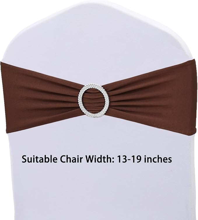 Brown Chair Sashes Bows - 50PCS Stretch Spandex Chair Sashes Bands with Buckles Slider Universal Elastic Chair Ties for Wedding Party Banquet Baby Shower Events Decoration