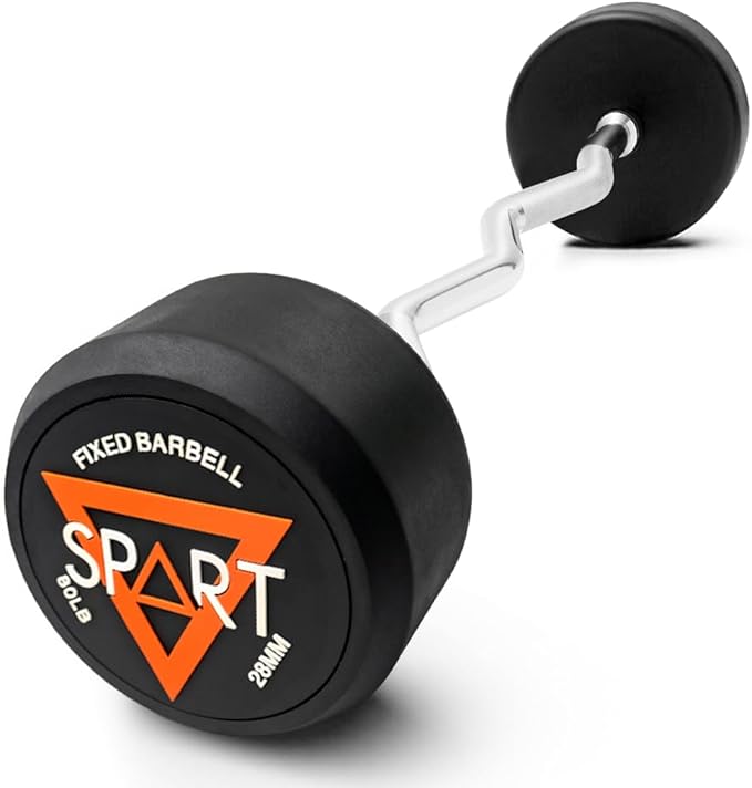 Rubber Coated Fixed Barbell, Pre-Loaded Weights EZ Curl Solid Steel Barbells, Weighted Bar for Weightlifting Exercise, Bodybuilding, Strength Training, Squat Rack & Bench Press