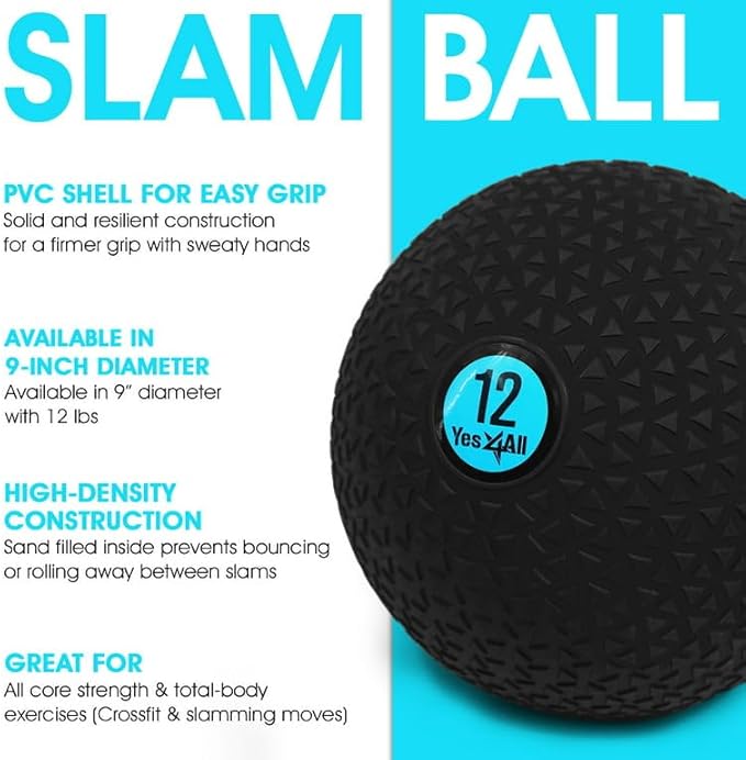 Yes4All Slam Ball, No-Bounce Ball for Exercise, Cross Training and Core Strength Workout 12lbs - Triangle Black