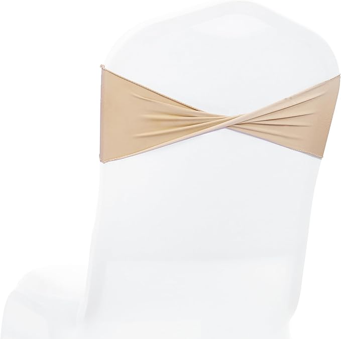 VDS Pack of 50 PCS | Champagne | Spandex Chair Sashes Bows Without Buckle | Stretch Elastic Banquet Universal Folding Chair Band Tie with for Wedding Party Conference Celebration Event Decoration