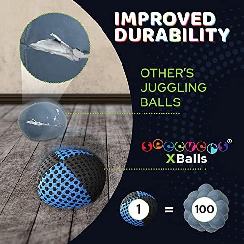 speevers Juggling Balls for Beginners and Professionals Set of 3, 14 Colors Available, 2 Layers of Net and Carry Case, Xballs Juggling Balls (Black - Blue, 3.9 oz)
