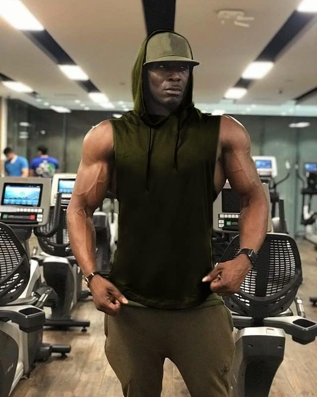 Babioboa Men's Workout Hooded Tank Tops Sports Training Sleeveless Gym Hoodies Bodybuilding Cut Off Muscle Shirts