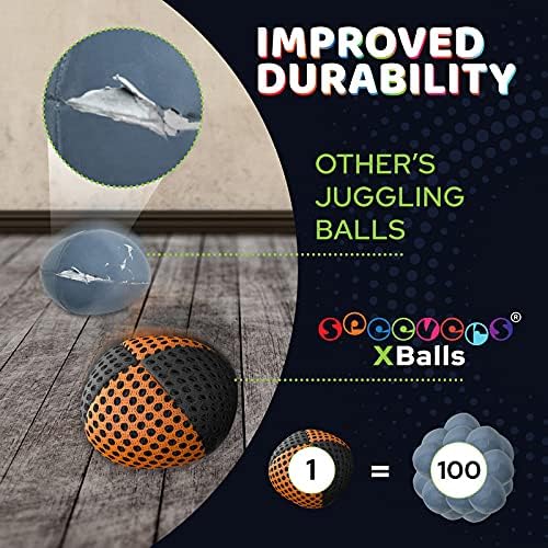 speevers Juggling Balls for Beginners and Professionals Set of 3, 14 Colors Available, 2 Layers of Net and Carry Case, Xballs Juggling Balls (Black - Orange, 4.2 oz)