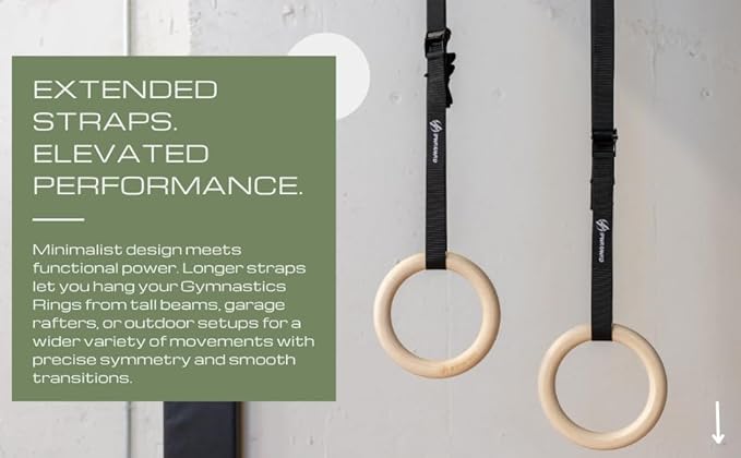 Gymnastic Rings - Durable Home Workout Equipment w/Adjustable Straps & Secure Buckle - Portable 1.25" Olympic Rings for Home & Gym - Exercise Rings for Workout Bodyweight Fitness Training