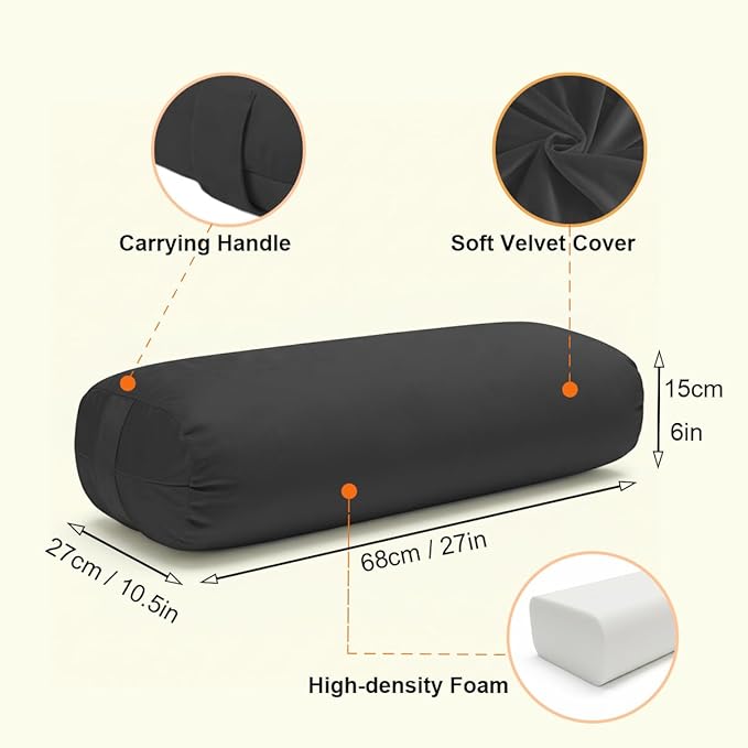 Yoga Bolster Pillow for Restorative & Yin Yoga - Meditation Pillow with Velvet Cover - Rectangular