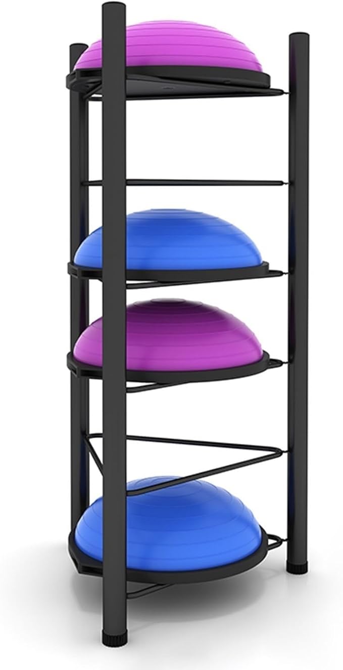 3/5/6/7 Tier Floor Stand Storage Organizer Exercise Half Balance Ball Storage Rack, Home Gym Workout Equipment for Bosu Slam Bowling Medicine Balls(Black,6 Layer - 63in)