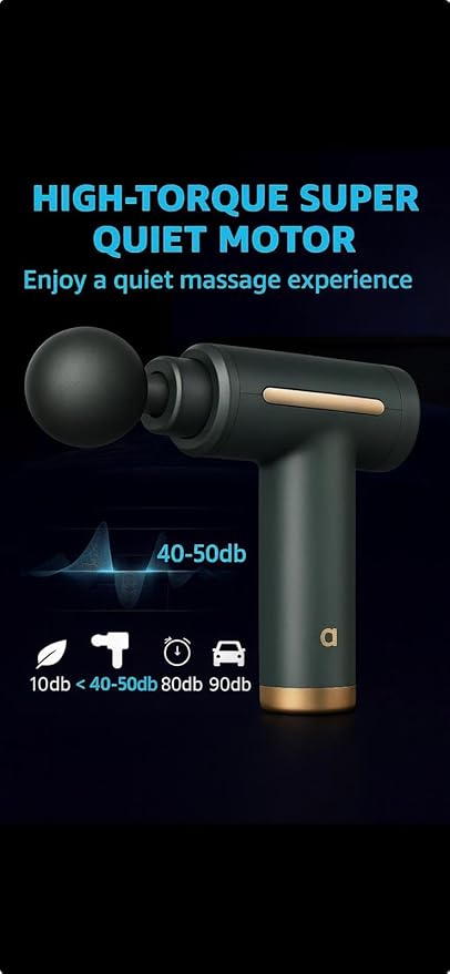 Professional Massage Gun, Black, ABS Plastic, Deep Tissue Massager with 6 Speeds, 40-50dB Quiet Motor, 6 Massage Heads, Handheld, 9x3.5x2.8 Inches (Gray)