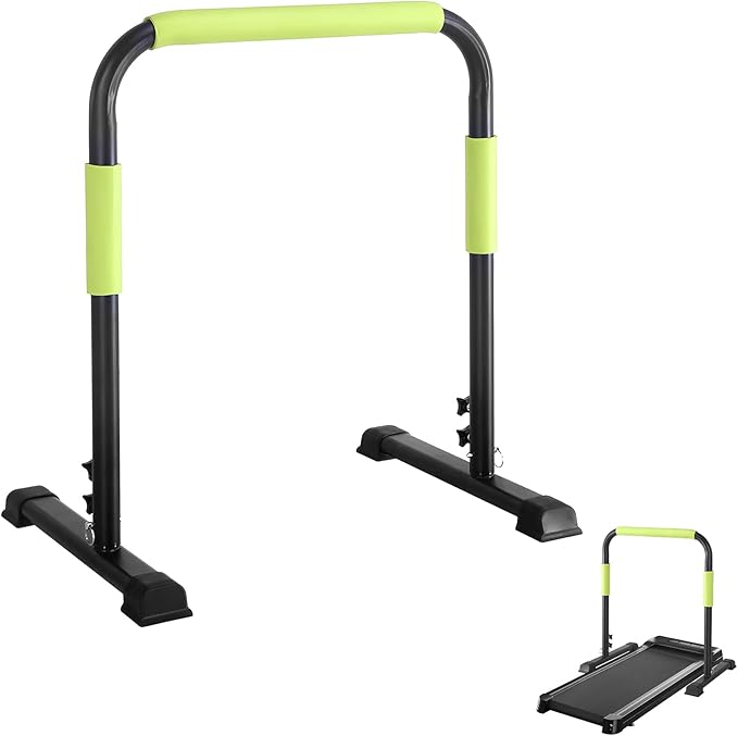Walking Pad Handle Bar Only, Compatible with Walking Pads 24.4'' Wide, Adjustable Handrail Height (Max 43.3''), Parallettes Bar, Non-Slip Base, Tool-Free Assembly, Sturdy Support, Green