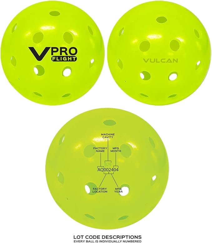 Vulcan | VPRO Flight Outdoor Pickleball Official Ball of The PPA Tour & MLP | 3, 6, 12, 36 & 100 Ball Pack | Hi-Vis Yellow