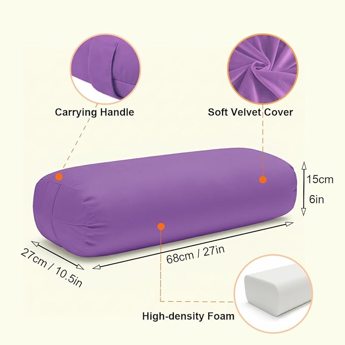 Yoga Bolster Pillow for Restorative & Yin Yoga - Meditation Pillow with Velvet Cover - Rectangular
