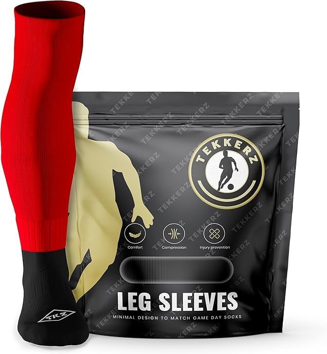 Tekkerz leg sleeve over 20 color variations compatible with grip socks for soccer, football, hockey, rugby athletic socks