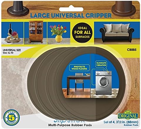 Slipstick CB885 3-1/2 Inch Large Non Slip Rubber Floor Surface Protector Pads (Set of 4 Grippers) Round - Chocolate Brown