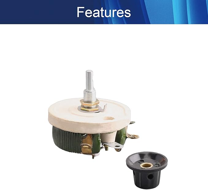 Jutagoss 50W 20 Ohm Rheostat, Wirewound Ceramic Potentiometer, Round Variable Sliding Resistor with Black Knob, Adjustable Resistor 1Pc