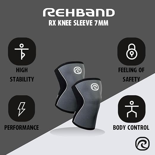 Rehband RX Knee Support for Strength Training & Fitness - 7mm Neoprene Knee Sleeve, Flexible & Non-Slip, Knee Sleeve for Men & Women, Colour:Steel Grey - 1 Pair, Size:X-Small