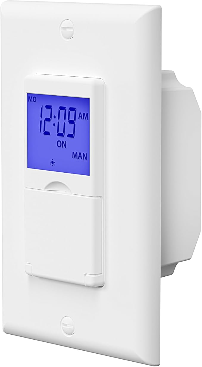 BN-LINK 7 Day Programmable in-Wall Timer Switch for Lights, Digital Light Switch Timer Indoor, Single Pole and 3 Way (Compatible with SPDT) Both Use, Neutral Wire Required, Blue Backlight, ETL Listed