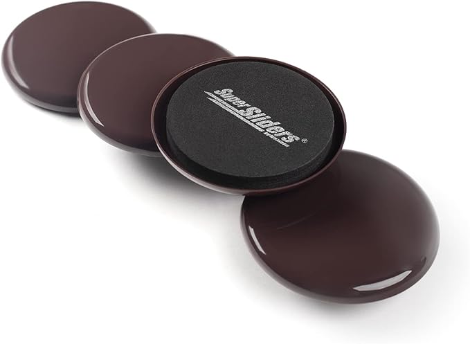 Super Sliders 3 1/2" Round Reusable Furniture Sliders for Carpet Easily Move Medium to Large Sized Items Across Carpet, 4 Pack Brown