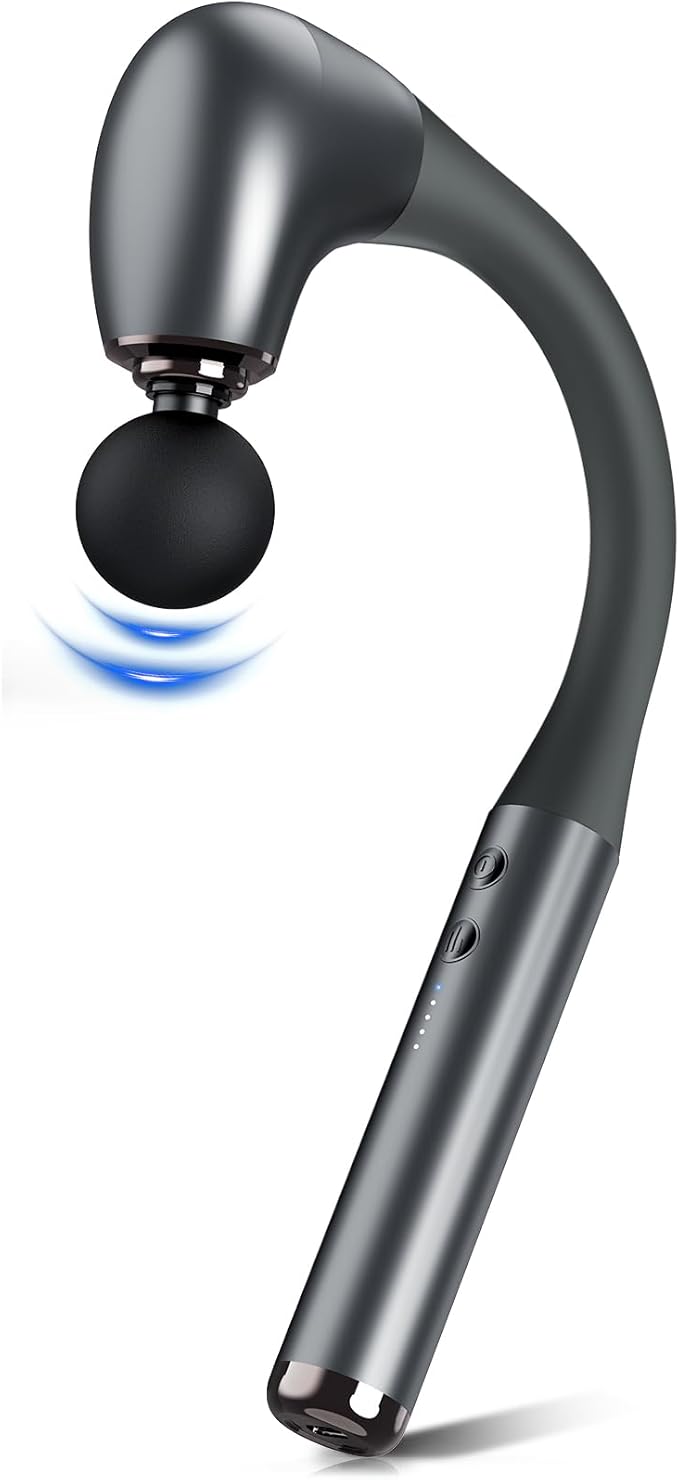FVZ Grey Percussion Massage Gun with Upgraded Extension Handle, 10MM Massage Gun Deep Tissue, Back Massager, Muscles/Neck/Shoulders/Waist/Legs Massager Portable for Pain Relief