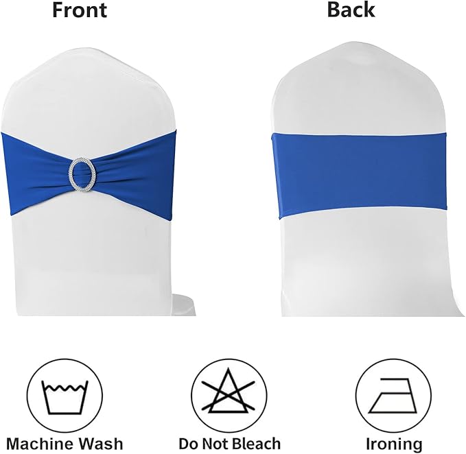 Spandex Royal Blue Chair Sashes 50 Pack, Blue Chair Bands for Wedding Party Graduation Gender Reveal Decor, Blue Chairs Bows Ties