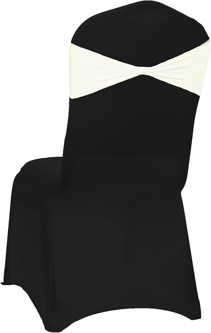 MDS Pack of 50 Spandex Chair Sashes Bows Elastic Stretch Dining Chair Bands Ties Without Slider Buckle Universal fits for Wedding Baby Shower Birthday Party Banquet Event Decoration - Ivory