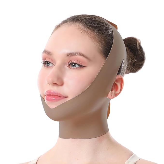 Face Strap Face Lift Belt, Comfortable VShaped Bandage Face Lift Band Face Outline Lifting Facial (Brown)