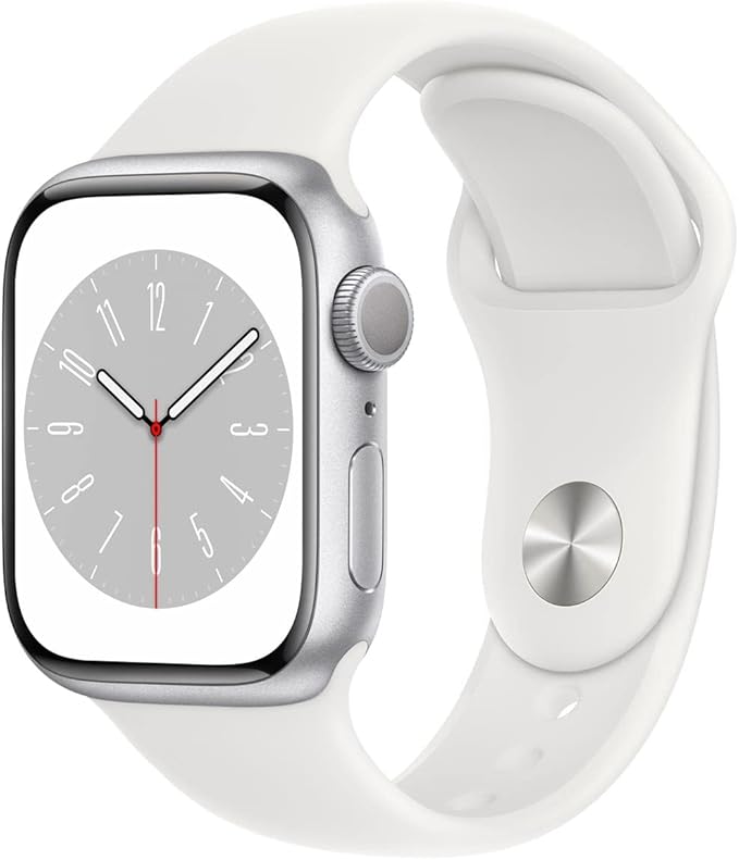 Apple Watch Series 8 [GPS, 41mm] - Silver Aluminum Case with White Sport Band - S/M (Renewed)