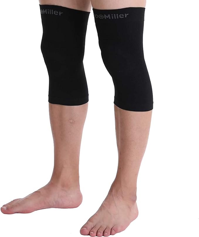 Doc Miller Knee Compression Sleeve Brace for Men & Women (Pair) Best Support for Workout Running ACL Arthritis Pain Relief