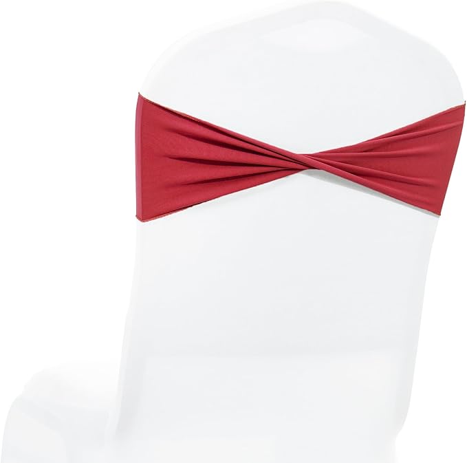 MDS Pack of 125 Spandex Chair Sashes Bows Elastic Stretch Dining Chair Bands Ties Without Slider Buckle Universal fits for Wedding Baby Shower Birthday Party Banquet Event Decoration - Apple Red