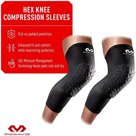 Knee Compression Sleeves: McDavid Hex Knee Pads Compression Leg Sleeve for Basketball, Volleyball, Weightlifting, and More - Pair of Sleeves
