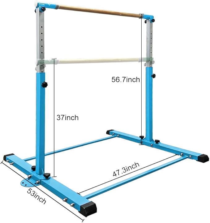 Gymnastics Bar for Kids Girls Ages 3-15 with Ring for Home Indoor Training Equipment- Steady Steel Construction, Anti-Slip, Easy to Assemble, 3' to 5' Adjustable Height