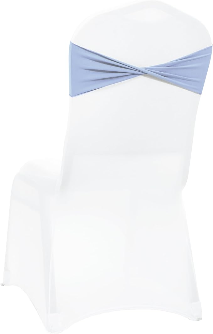 MDS Pack of 10 Spandex Chair Sashes Bows Elastic Stretch Dining Chair Bands Ties Without Slider Buckle Universal fits for Wedding Baby Shower Birthday Party Banquet Event Decoration - Baby Blue