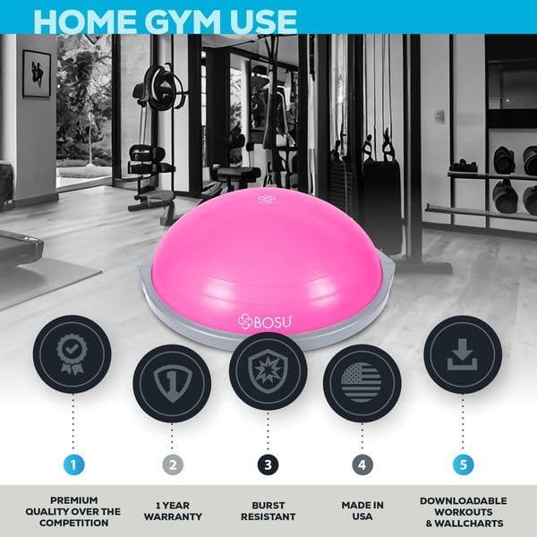 Bosu Balance Ball Exercise Trainer, Home Gym Equipment w/Guided Workouts & Pump, 26" Inflatable Fitness Platform for Strength Training, Standing, Balancing, and Core Workout