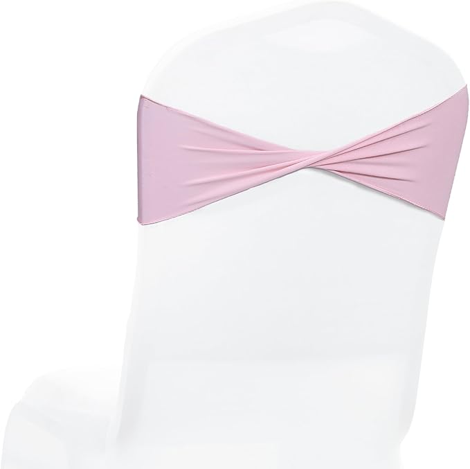 MDS Pack of 200 Spandex Chair Sashes Bows Elastic Stretch Dining Chair Bands Ties Without Slider Buckle Universal fits for Wedding Baby Shower Birthday Party Banquet Event Decoration - Blush Pink