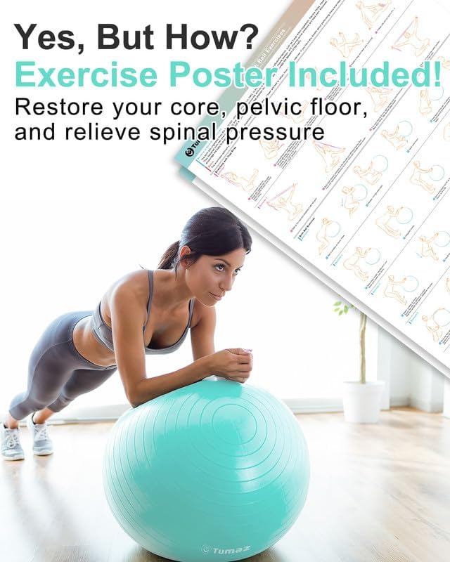 Tumaz Birth Ball - Birthing Ball for Pregnancy & Labor - Including Birthing Ball/Peri Bottle/Yoga Strap/Non-Slip Socks - Pregnancy Ball for Exercises Set with Quick Foot Pump & Instruction Poster