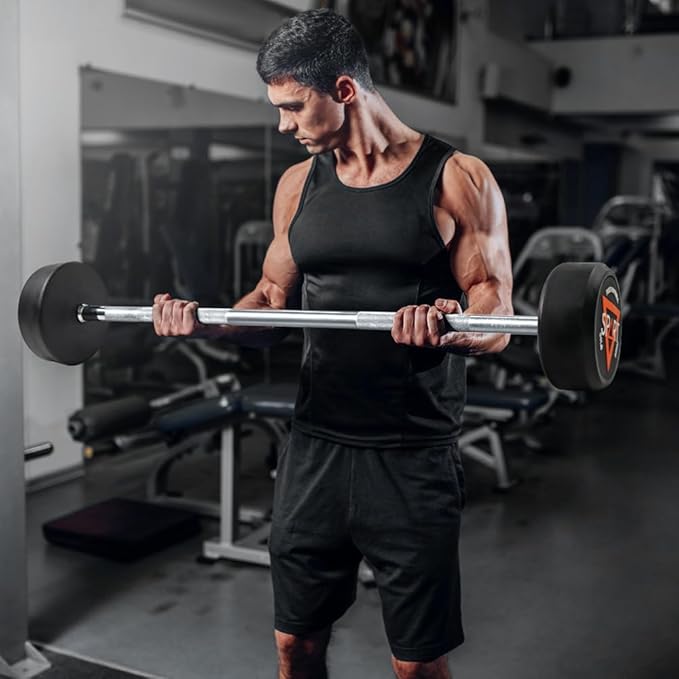 SPART Rubber Coated Fixed Barbell, Pre-Loaded Weights Straight Solid Steel Barbells, Weighted Bar for Weightlifting Exercise, Bodybuilding, Strength Training, Squat Rack & Bench Press