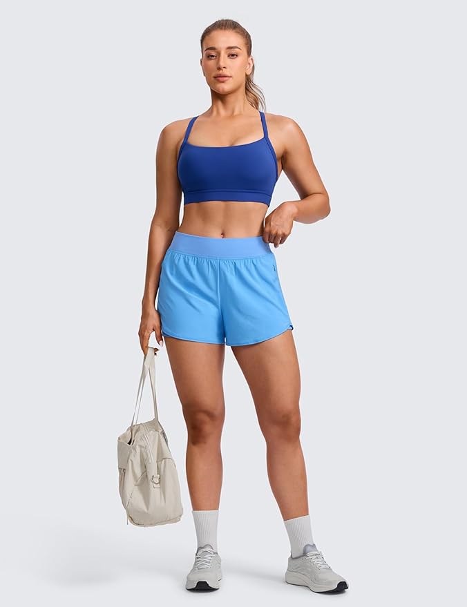 CRZ YOGA Butterlift Cut-Out Cross Back Sports Bras for Women - Medium Impact Adjustable Thin Straps Pilates Padded Gym Tops