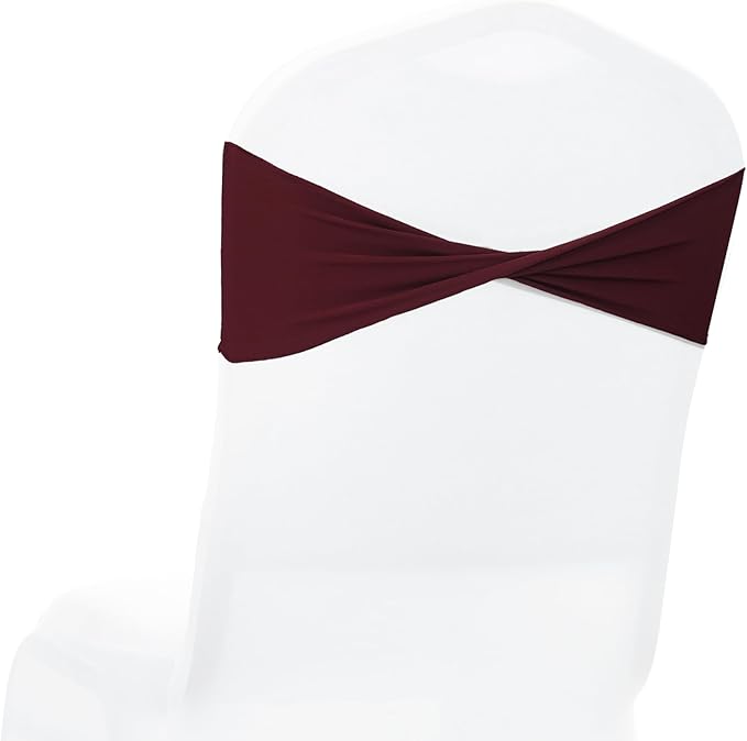 MDS Pack of 150 Spandex Chair Sashes Bows Elastic Stretch Dining Chair Bands Ties Without Slider Buckle Universal fits for Wedding Baby Shower Birthday Party Banquet Event Decoration - Burgundy