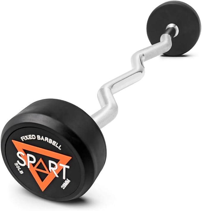 Rubber Coated Fixed Barbell, Pre-Loaded Weights EZ Curl Solid Steel Barbells, Weighted Bar for Weightlifting Exercise, Bodybuilding, Strength Training, Squat Rack & Bench Press