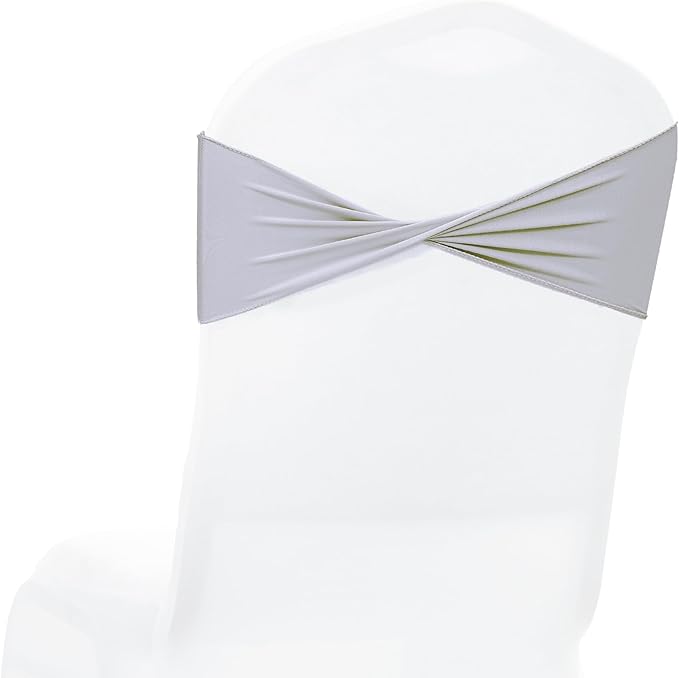 MDS Pack of 10 Spandex Chair Sashes Bows Elastic Stretch Dining Chair Bands Ties Without Slider Buckle Universal fits for Wedding Baby Shower Birthday Party Banquet Event Decoration - Light Silver