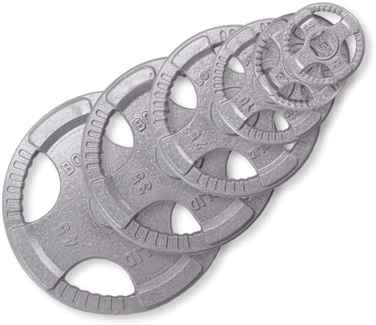 Body Solid Olympic Quad Grip Weight Plate - Cast Iron Barbell Workout Plates, Suitable for Strength Training, Weightlifting, Crossfit Weights for Home & Commercial Gym