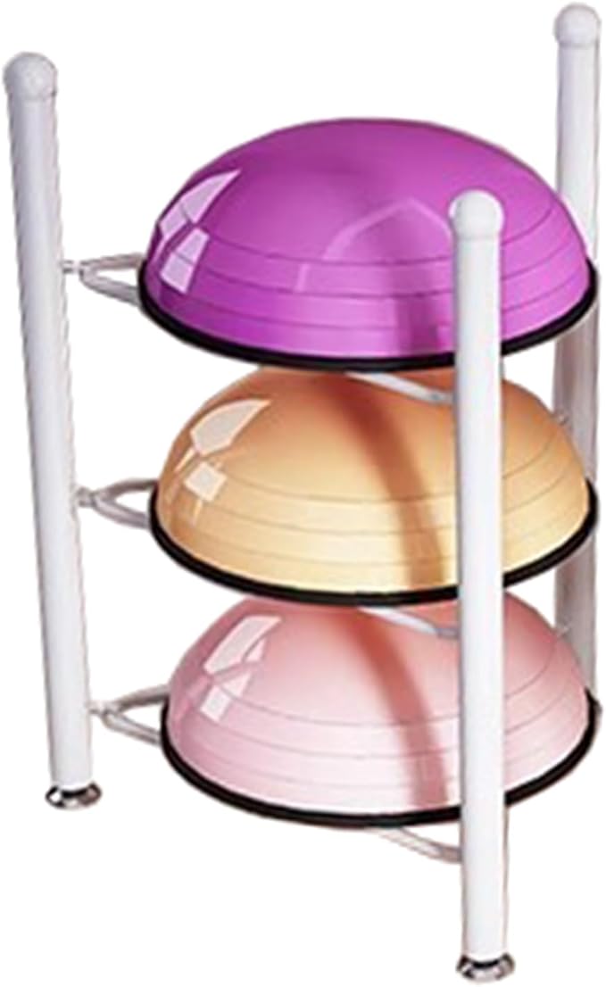 Exercise Half Balance Ball Trainer Holder Storage Rack - Home Fitness Gym Workout Equipment 3/5/6/7 Tier Floor Stand Corner Storage Organizer for Basketball Bowling Medicine Yoga Bosu Balls(White,3 la