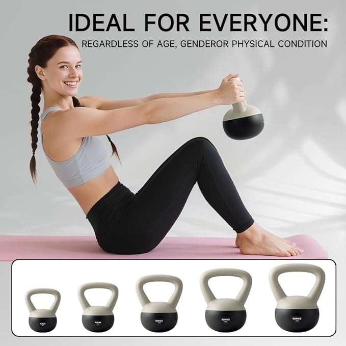 RUNWE Soft Kettlebell - Sand Filled Kettlebell Hand Weight Options for 25, 20, 15, 10 and 5 LB, Soft-Sided Cushioned Base,Safety Guaranteed Ideal for Men, Women, & Beginners