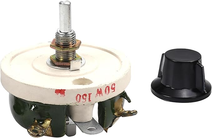 Jutagoss 50W 150 Ohm Rheostat, Wirewound Ceramic Potentiometer, Round Variable Sliding Resistor with Black Knob, Adjustable Resistor 1Pc