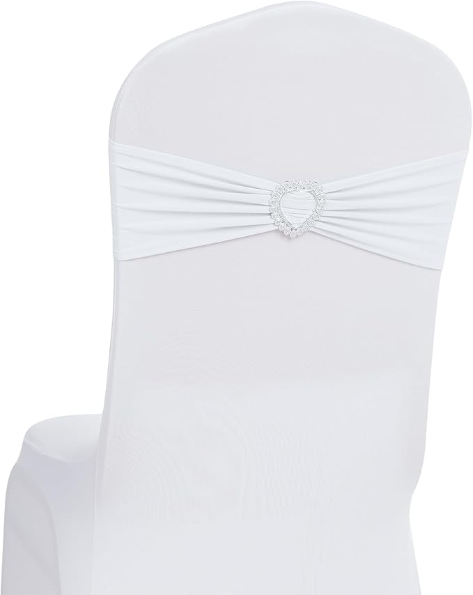 Howhic Pack of 30 Spandex Chair Sashes Bows Stretch Chair Cover Band with Buckle Slider Universal Elastic Chair Ties for Wedding Banquet Party Event Decoration (White)