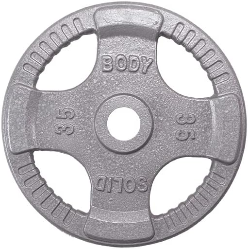 Body Solid Olympic Quad Grip Weight Plate - Cast Iron Barbell Workout Plates, Suitable for Strength Training, Weightlifting, Crossfit Weights for Home & Commercial Gym