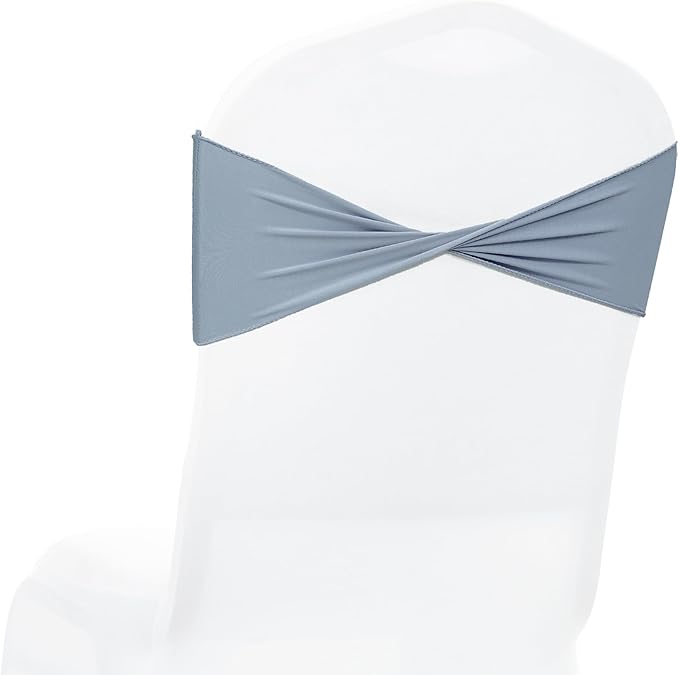 MDS Pack of 75 Spandex Chair Sashes Bows Elastic Stretch Dining Chair Bands Ties Without Slider Buckle Universal fits for Wedding Baby Shower Birthday Party Banquet Event Decoration - Dusty Blue