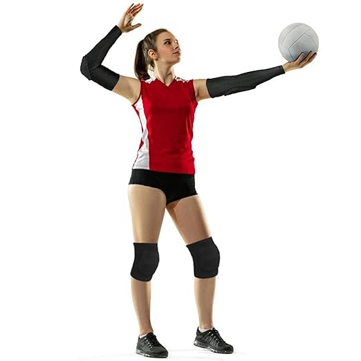 Volleyball Knee Pads and Arm Sleeves with Elbow Pads Set, High Protection Arm Pads Knee Pads for Youth Girls Boys Women Men Volleyball Basketball Football Skateboarding Wrestling Dance (Black/L)