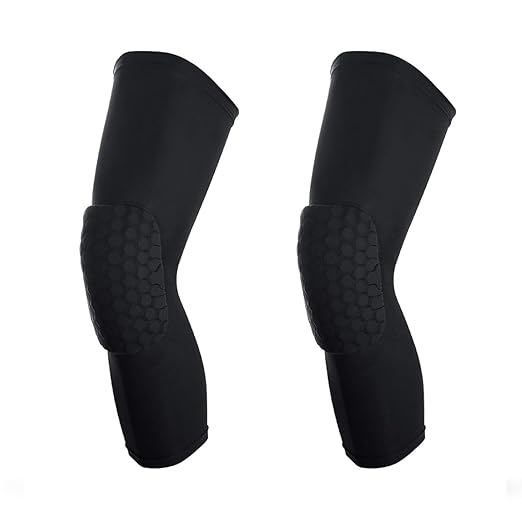 SUJAYU Basketball Knee Pads, 2 Pack Honeycomb Anti Collision Leg Compression Sleeves, Sports Sleeves for Wrestling Football Volleyball Soccer Skating (Large, Black)