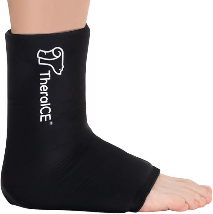 TheraICE Ankle Ice Pack Wrap for Swelling & Sprained Ankle Brace for Women & Men, Cold Therapy Support Compression Socks, Plantar Fasciitis & Achilles Tendonitis Relief, Sore Feet & Heel