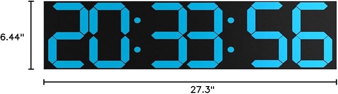 CHKOSDA Digital Wall Clock, Oversize Led Digital Clock Large Display with Auto Dimmer, Huge Countdown Timer with Remote Control, 27" Wide Display, 6 Digits, Wall Mount, Date and Temperature(Ice Blue)