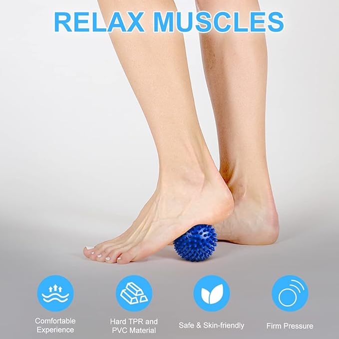 URAQT Spiky Massage Ball Set, 2 Pack Physical Therapy Massage Balls, Hard Lacrosse Ball & Spiky Massage Ball for Myofascial Release and Trigger Point Deep Tissue Massage (Blue)
